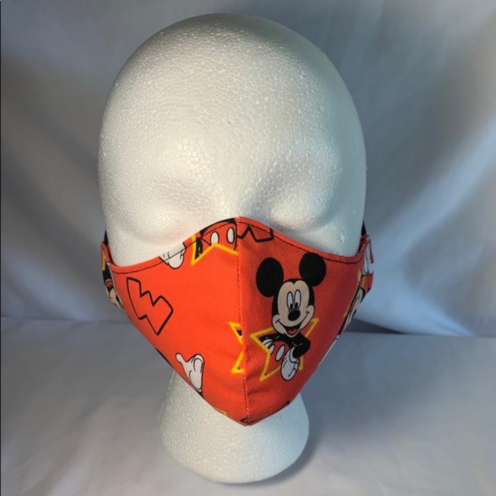 Handmade Face Mask Mickey Mouse Stars Print Orange